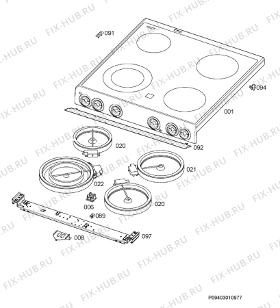 Взрыв-схема плиты (духовки) Electrolux EKC60016W - Схема узла Hob